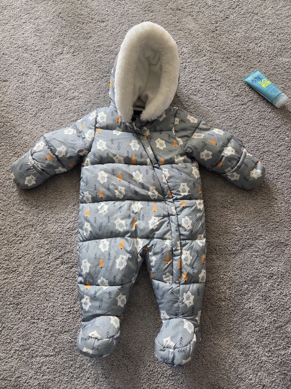 George Gray Polar Bear Print Padded Baby One-Piece Snowsuit